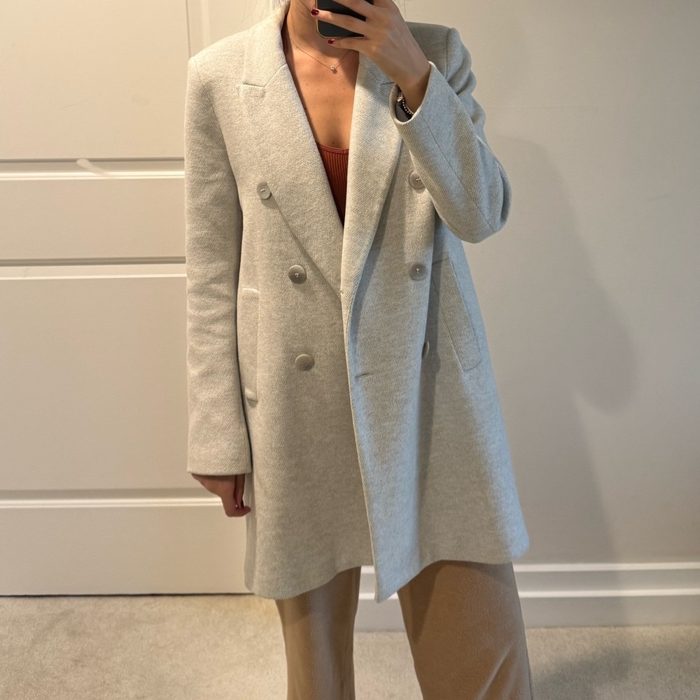Zara Women's Light Gray Double-Breasted Blazer